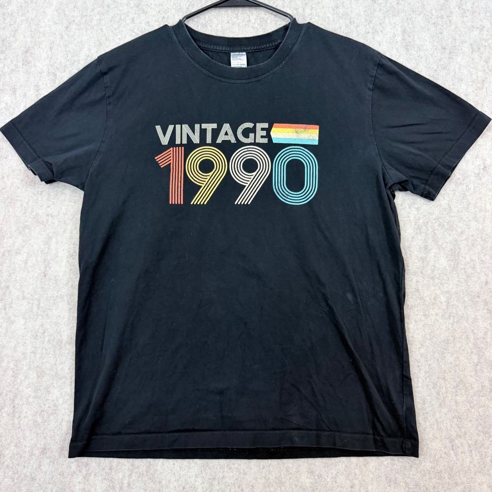 Retro Vintage 1990 Birthday Graphic Tee Mens Size L Black 100%Nostalgic  Cotton